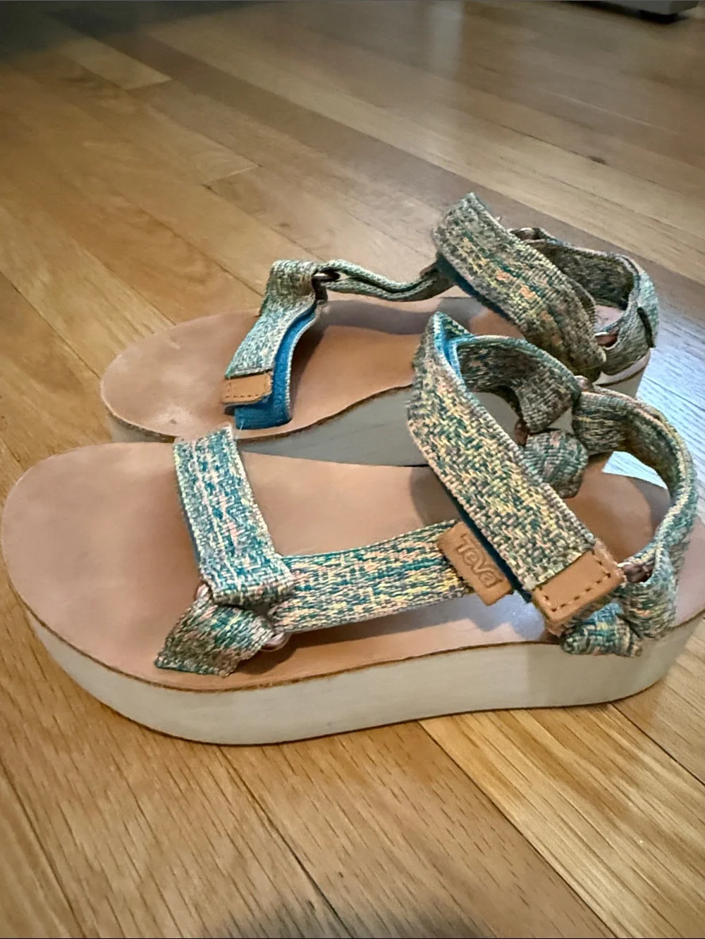 Free People Teal-Multicolor Woven Strap Platform Sandals